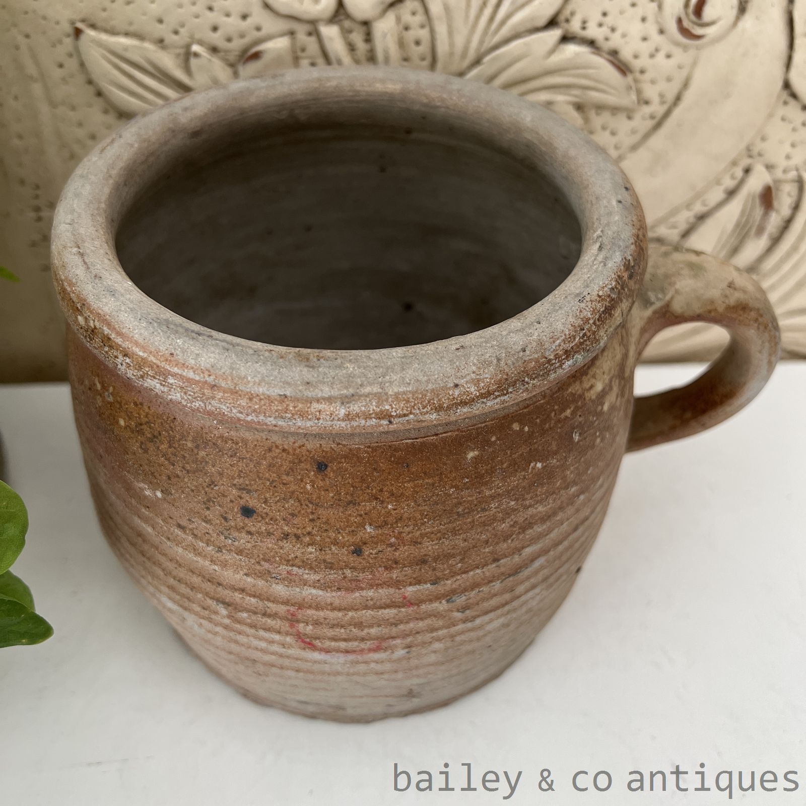 Antique French Rare Earthenware Stoneware Confit Pot - B07723   detail 02